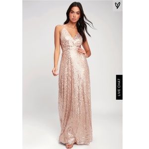 NEW! Lulus STUNNER CHAMPAGNE SEQUIN MAXI DRESS S